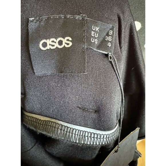 asos Womens Dress Sz 4 Black Skater Deep V Back Knit Solid Short Mini - Picture 9 of 10